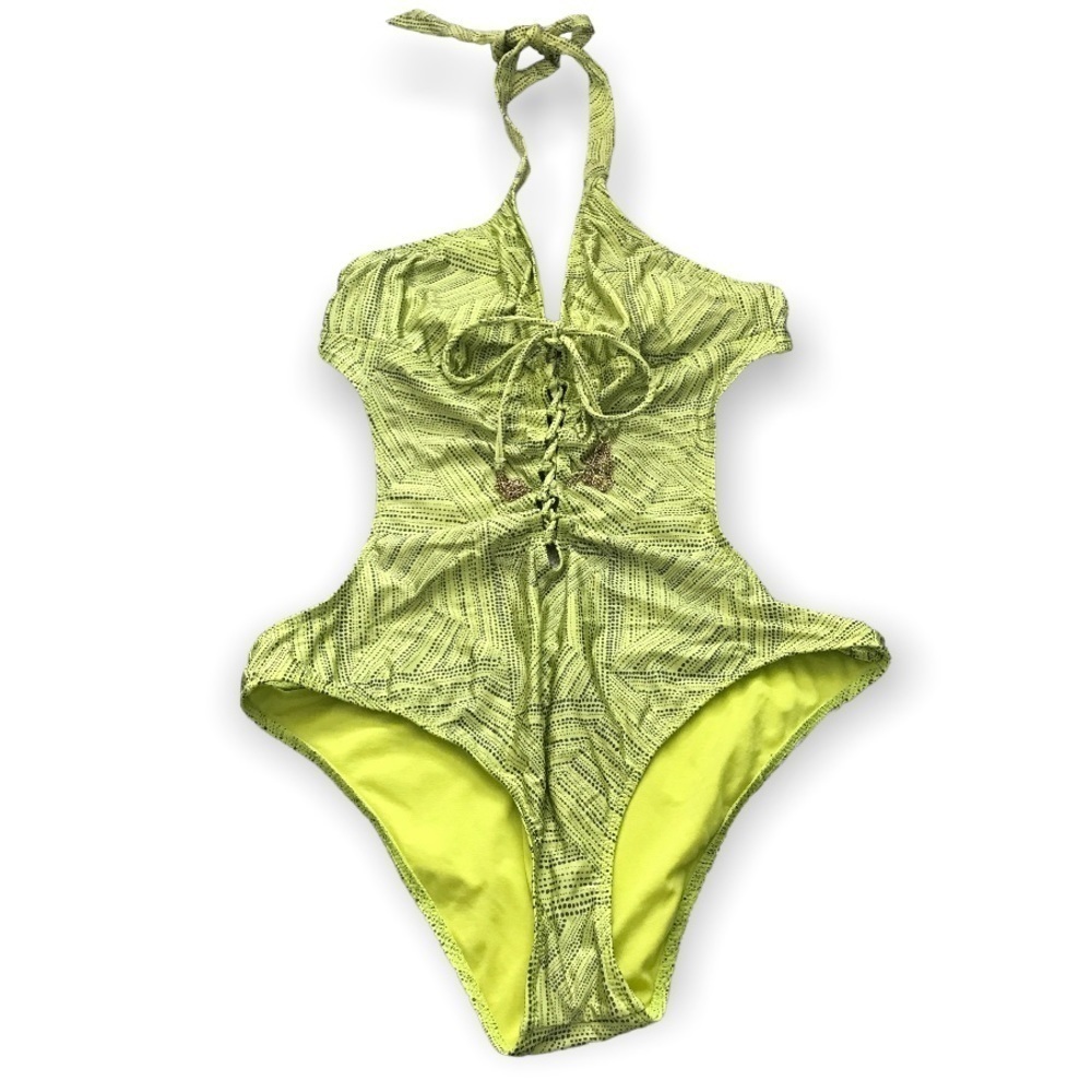 R collections  bright green body cutout bathing suit